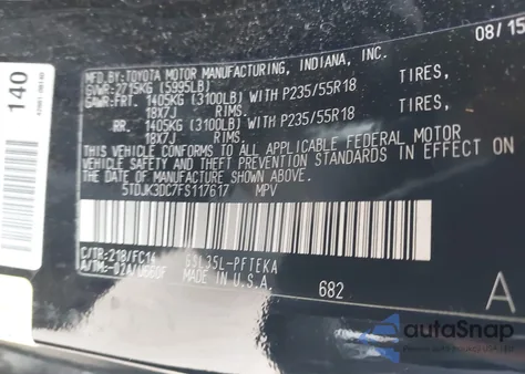 2015 Toyota Sienna Le 7 Passenger from USA, damaged, VIN 5TDJK3DC7FS117617